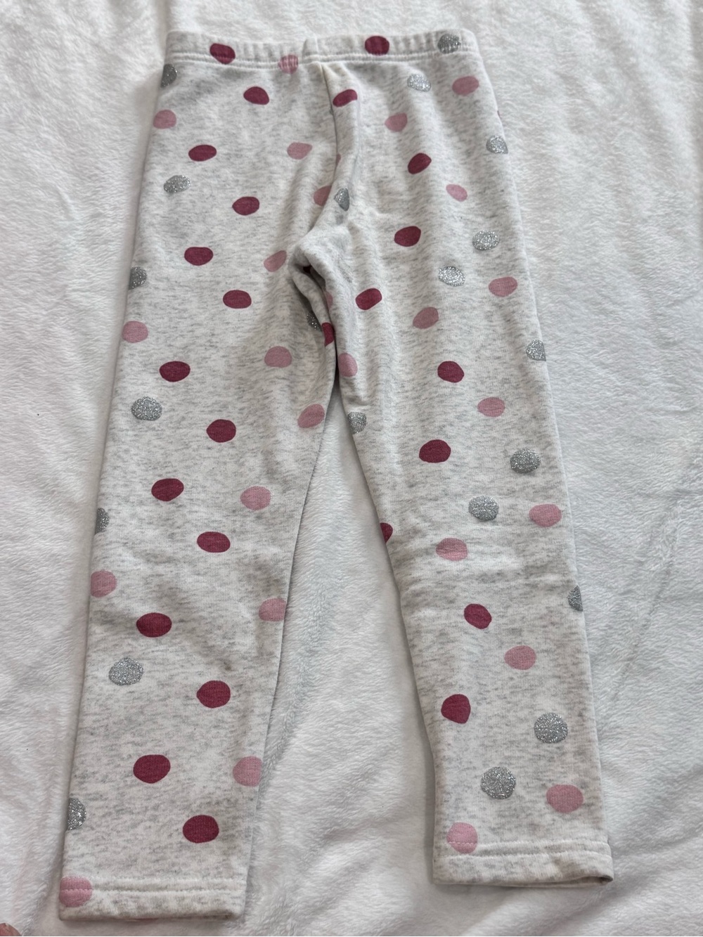 Girls' Gray Polka Dot Warm Leggings with Pink and Silver Dots